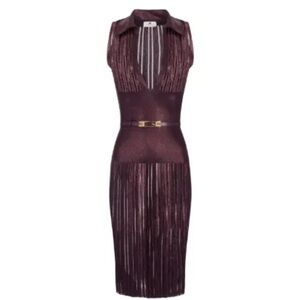 Chic Belted Midi Dress in Deep Burgundy